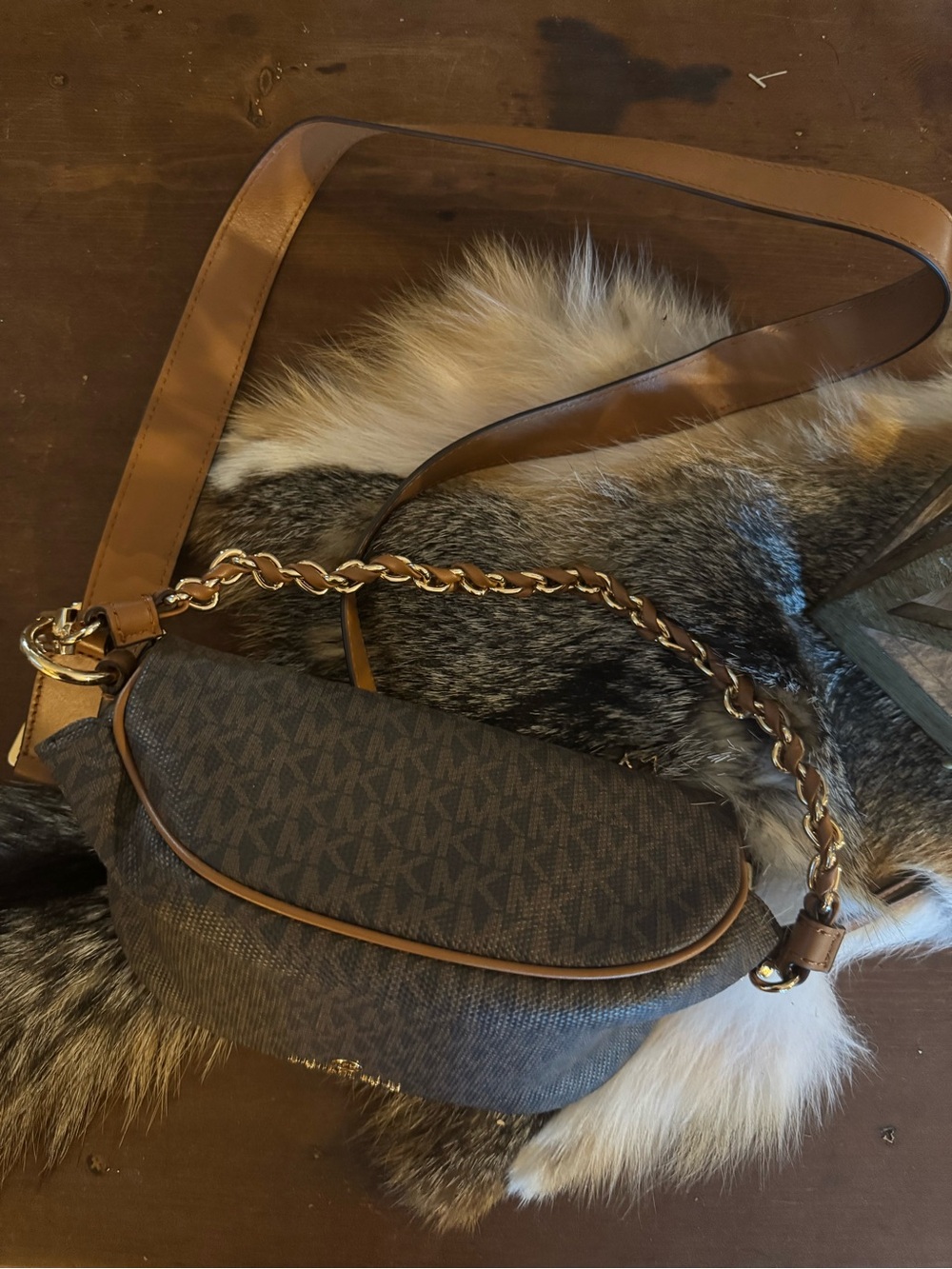 Michael Kors Brown and Black Monogram Crossbody Bag